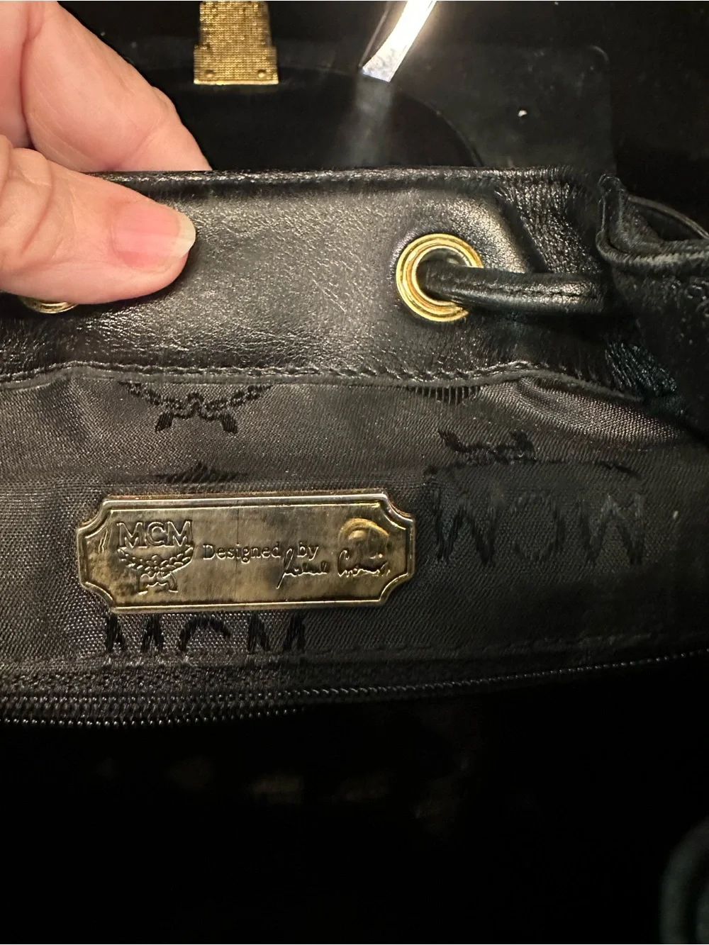MCM # 226 Quilted Black Leather Backpack Gold Hardware/Logo Studs